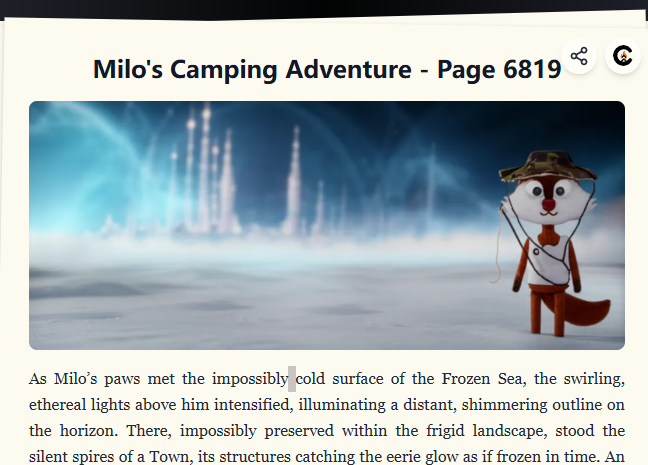 Just created my page in @‌campnetworkxyz's Never Ending Story using @‌StoryChain_AI 📖 Continue Milo's story for a chance to win a @‌CampTrailHeads WL spot! #NeverEndingStory