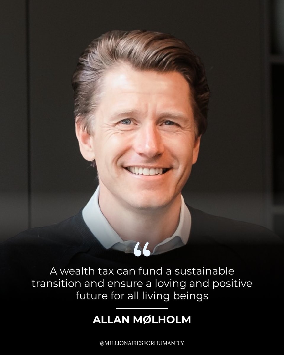 Mills4Humanity's tweet image. Our member Allan Mølholm, from the family that co-founded BoConcept, advocates for a #wealthtax because he believes it's the most effective way to fund a sustainable transition & build the loving and positive future we all deserve.
Follow us if you also support a wealth tax.