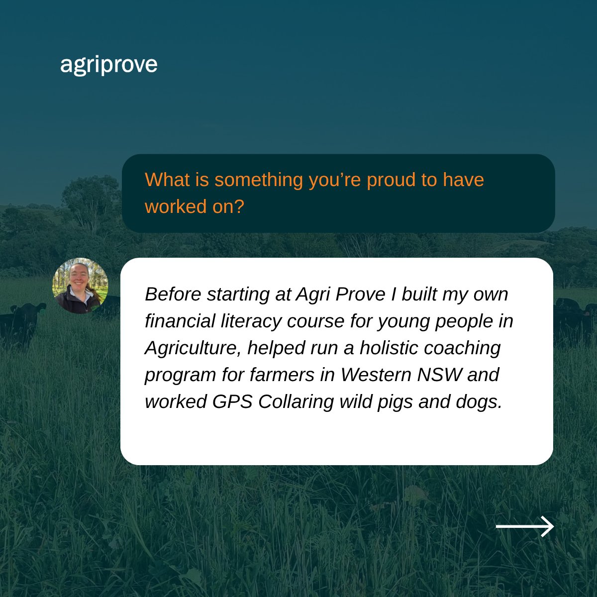 Meet Claudia Bryant, Customer Success Specialist at AgriProve 🌾💬

Claudia is one of the key connections between AgriProve and our landholders, working closely with farmers across Australia to guide them through their soil carbon journey.