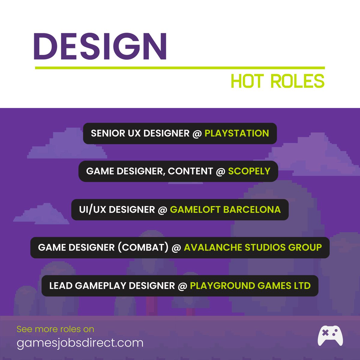 GamesJobsDirect's tweet image. ๐ฅ Check out these hot DESIGN roles on Games Jobs Direct! ๐ฎ
Looking to take your career to the next level? These exciting opportunities at leading studios could be your perfect match.
โจ Search roles now! ๐ gamesjobsdirect.com
#gamesjobs #gamesdev #hiring #jobs