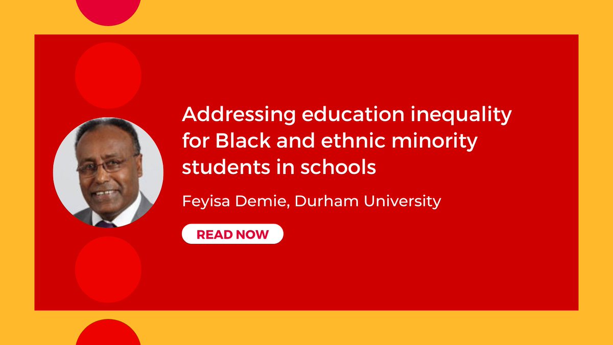 📝 NEW BLOG POST 

Addressing education inequality for Black and ethnic minority students in schools
By Feyisa Demie, Durham University 

Read here: bera.ac.uk/blog/addressin…