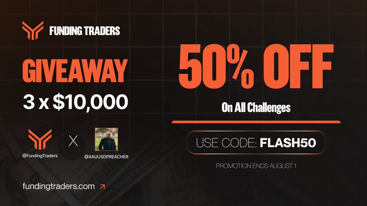 XAUUSD Preacher (@xauusdpreacher) on Twitter photo 🎁 3 X $10K Prop Giveaway 🎁
Rules:
1. Follow @FundingFutures @FundingTraders <a href="/StanFXTrading/">Stan FundingTraders.com || FundingFutures.com</a> @davidkrtinic @xauusdpreacher
2. Like and Retweet
3. Tag 3 friends
4. Repost pinned @FundingTraders
Winners to be announced in 4 days. (Sunday 20th July) 🎁 3 X $10K Prop Giveaway 🎁
Rules:
1. Follow @FundingFutures @FundingTraders <a href="/StanFXTrading/">Stan FundingTraders.com || FundingFutures.com</a> @davidkrtinic @xauusdpreacher
2. Like and Retweet
3. Tag 3 friends
4. Repost pinned @FundingTraders
Winners to be announced in 4 days. (Sunday 20th July)