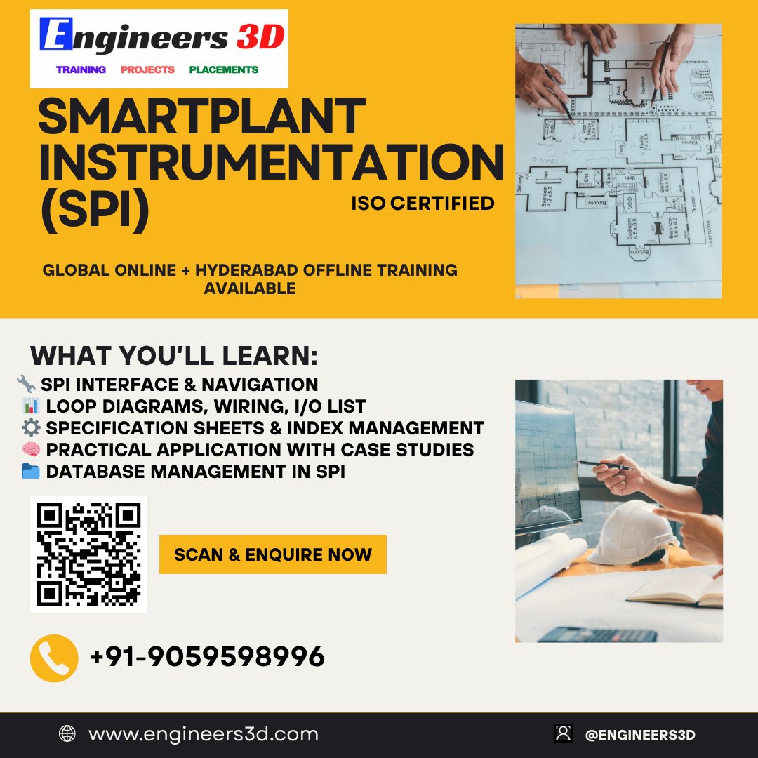 Engineers3d's tweet image. For enquiry click the link - forms.gle/zCtTj7Ny8FgEjH…
Level up your career with SMARTPLANT INSTRUMENTATION (SPI)! Learn from experts at Engineers3D 🧠💡 Start building your future in Instrumentation NOW! 🔧🔥
#Engineers3D #SmartPlant #SPItraining #InstrumentationEngineering