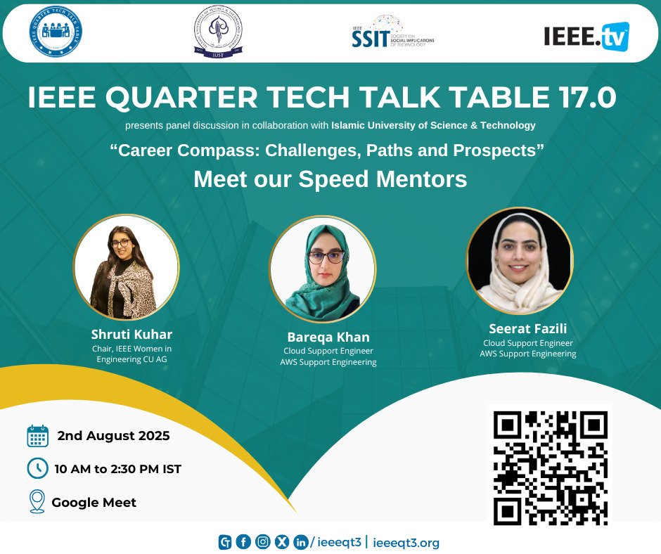 📢 [𝗘𝗩𝗘𝗡𝗧 𝗔𝗟𝗘𝗥𝗧] 𝗝𝗼𝗶𝗻 𝗜𝗘𝗘𝗘 𝗤𝘂𝗮𝗿𝘁𝗲𝗿 𝗧𝗲𝗰𝗵 𝗧𝗮𝗹𝗸 𝗧𝗮𝗯𝗹𝗲 𝟭𝟳.𝟬! 

🔗 Registration Link: forms.gle/ar37VApez2RDH3…
⏰ Registration Deadline: 1st August 2025, 11:59 PM IST

#IEEEEvents #TechTalk #CareerGuidance #TechCareers #AWS #CloudComputing #IUST