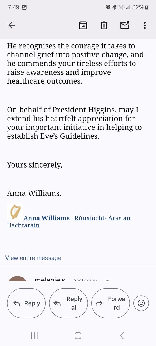 Delighted to receive this email from the Presidents office yesterday acknowledging the importance of Eves guidelines