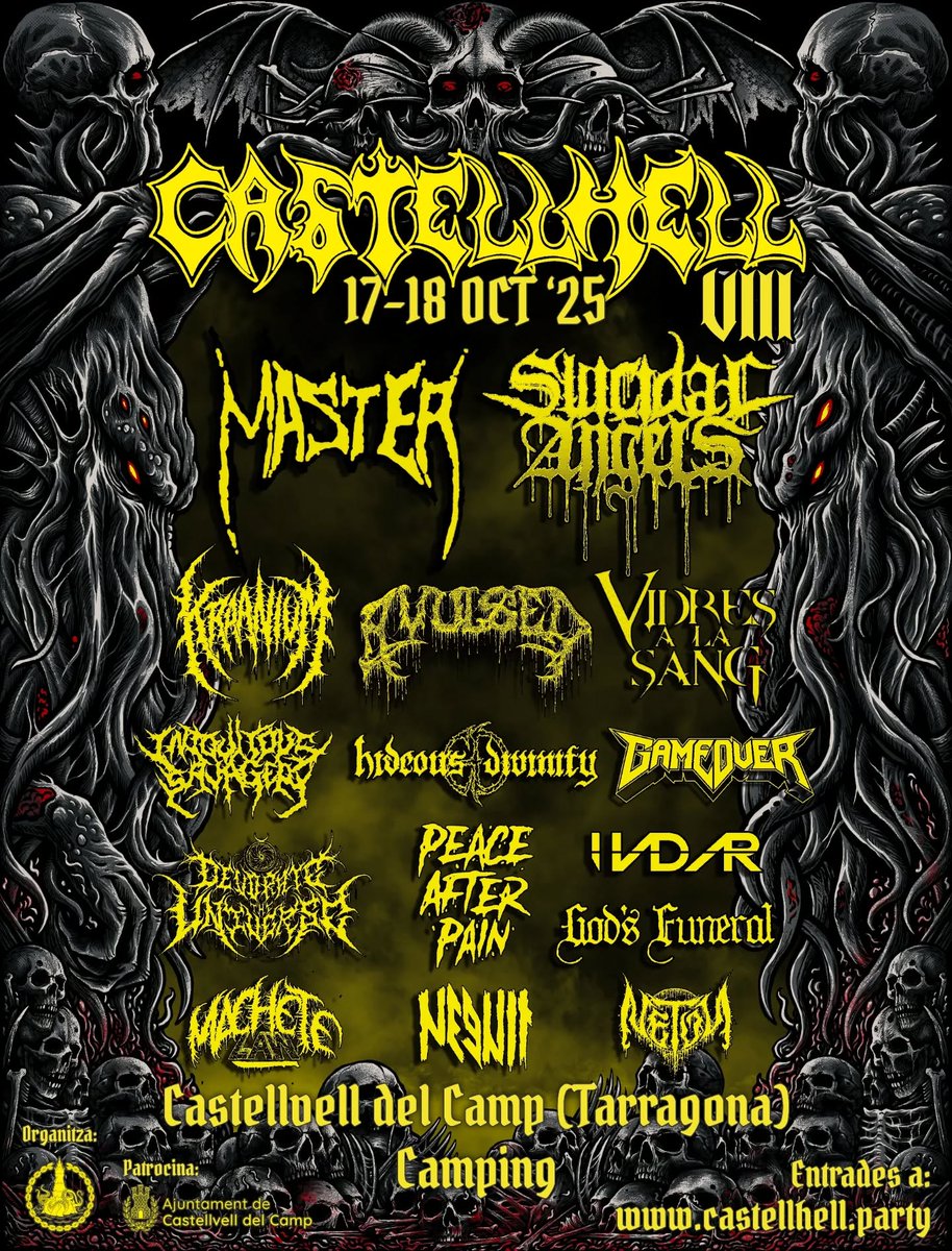 Blood Fire Death (@bloodfirepromo) on Twitter photo ‼️ <a href="/Vidresalasang/">Vidres a la Sang</a> con Kraanium, Master, <a href="/HideousDivinity/">Hideous Divinity</a> y toda la demás metalada el 17 y 18 de octubre en una nueva edición del festival <a href="/Castellhell/">CastellHell Reborns Festival</a>.
Anticipadas aquí: castellhell.party/es/tickets ‼️ <a href="/Vidresalasang/">Vidres a la Sang</a> con Kraanium, Master, <a href="/HideousDivinity/">Hideous Divinity</a> y toda la demás metalada el 17 y 18 de octubre en una nueva edición del festival <a href="/Castellhell/">CastellHell Reborns Festival</a>.
Anticipadas aquí: castellhell.party/es/tickets