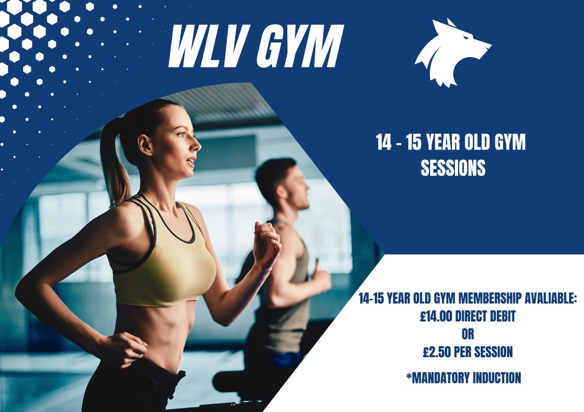 Kickstart your fitness journey now <a href="/wlv_sport/">WLV Sport</a> 

Teens aged 14-15 can now join with a dedicated membership or opt for pay-as-you-go at just £2.50 per session!

ℹ️ Mandatory induction required

📝 Additional paperwork needed

➡️ Start today 

📧 Email: gym@wlv.ac.uk