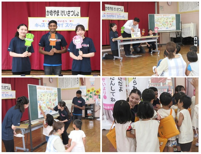 亀山市立井田川幼稚園で、非行防止教室を実施しました。若樫サポーターは、「初めて活動に参加したが、とても楽しく充実した時間だった。」、「紙芝居で学んだことを話している子がいて、やりがいを感じた。」、「良い経験ができたので、もっとたくさんの活動に参加したい。」と感想を話していました。