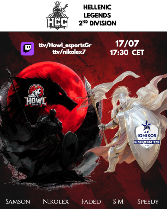 Howl Esports (@hwlgr) on Twitter photo Moon is full and red. Wolves are ready. HCC (<a href="/helleniclegends/">Hellenic Legends League</a>) starts tomorrow.
Round 1 vs <a href="/IonikosESports/">Ionikos Nikaias Esports</a> Moon is full and red. Wolves are ready. HCC (<a href="/helleniclegends/">Hellenic Legends League</a>) starts tomorrow.
Round 1 vs <a href="/IonikosESports/">Ionikos Nikaias Esports</a>