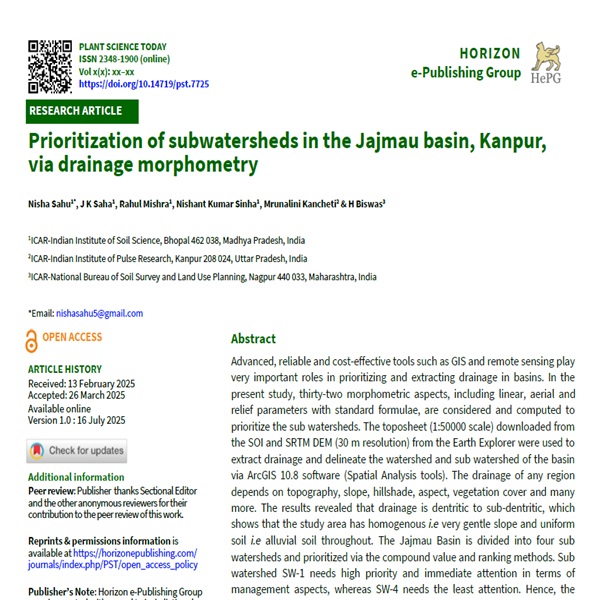 Prioritization of subwatersheds in the Jajmau basin, Kanpur, via drainage morphometry - doi.org/10.14719/pst.7…