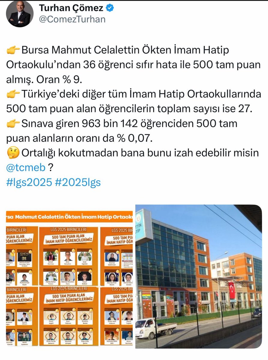 Zafer Şahin (@zafersahin06) on Twitter photo 📌YALAN HABER BİR MİLLİ GÜVENLİK SORUNUDUR.
📌BU ÜLKEDE YALAN SÖYLEMENİN CEZASI YOK MU?
📌İddia/ YALAN ..Bursa’da Mahmut Celalettin Ökten İmam Hatip Ortaokulu’nda 36 öğrenci tam puan aldı!!
📌İddiayı-Yalanı ortaya atan: İyi Parti Milletvekili Turhan Çömez ve bazı medya 📌YALAN HABER BİR MİLLİ GÜVENLİK SORUNUDUR.
📌BU ÜLKEDE YALAN SÖYLEMENİN CEZASI YOK MU?
📌İddia/ YALAN ..Bursa’da Mahmut Celalettin Ökten İmam Hatip Ortaokulu’nda 36 öğrenci tam puan aldı!!
📌İddiayı-Yalanı ortaya atan: İyi Parti Milletvekili Turhan Çömez ve bazı medya