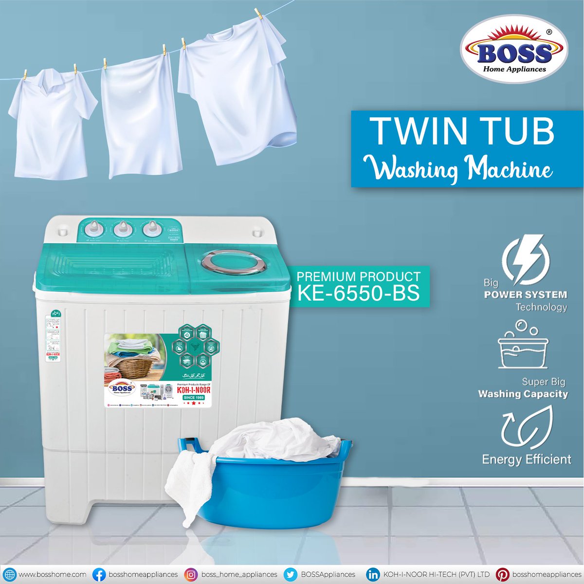 BOSSAppliances's tweet image. 𝗦𝗮𝘃𝗲𝘀 𝗨𝗽𝘁𝗼 𝟳𝟬% 𝗘𝗹𝗲𝗰𝘁𝗿𝗶𝗰𝗶𝘁𝘆
Semi-Automatic Platinum Washing Machine (K.E 6550 BS)

𝘒𝘖𝘏-𝘐-𝘕𝘖𝘖𝘙 𝘏𝘪 𝘛𝘦𝘤𝘩 𝘗𝘷𝘵 𝘓𝘛𝘋. 𝘚𝘪𝘯𝘤𝘦 1989
🌐 bosshome.com
Contact UAN # 032 2677 2677

#washingmachine #electronics #BOSSHomeAppliances #trends