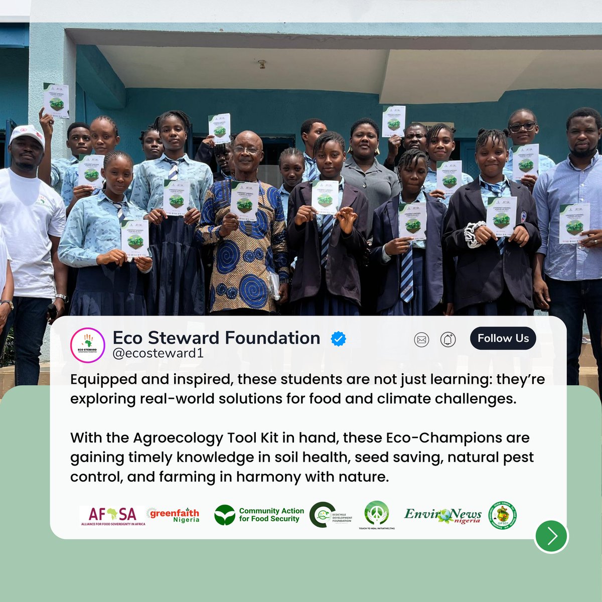 ecosteward1's tweet image. With the help of our Agroecology Tool Kit: these Eco-Champions are gaining timely, practical knowledge on soil health, seed saving, natural pest control, and sustainable farming.
The future of food is in good hands, and it’s already growing.
#AgroecologyInSchools
#EcoChampion