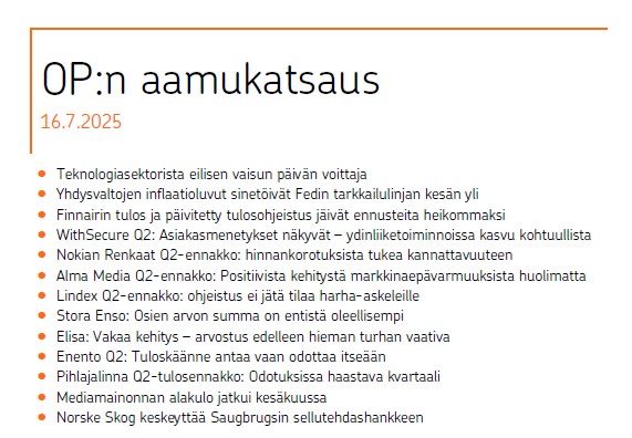 Keskiviikon Aamukatsaus: <a href="/OP_Ryhma/">OP</a> <a href="/OPsijoittaminen/">OPxSijoittaminen</a> #sijoittaminen #säästäminen