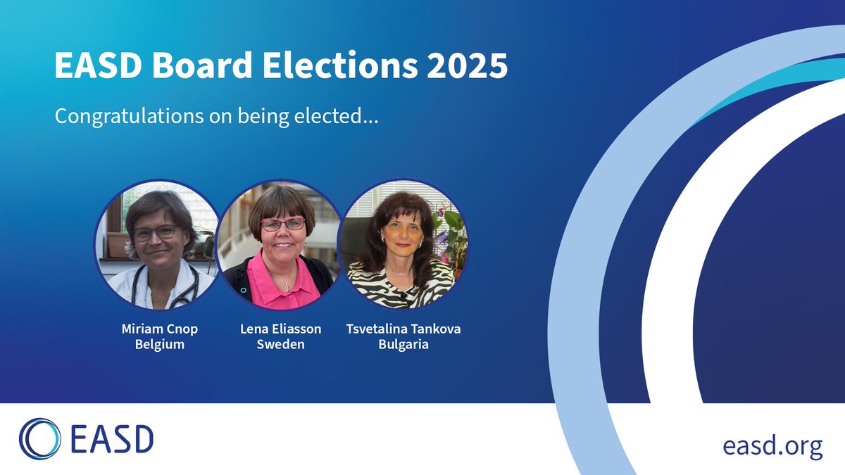 EASDnews's tweet image. 🎉We’re excited to announce 3 newly elected EASD Board members, whose terms will run from 2026-2029!
After a successful voting process with @CESvotes,we warmly congratulate:
✅Prof. Miriam Cnop
✅Prof. @Tsvetalina Tankova
✅Prof. Lena Eliasson
Please join us in welcoming them👏