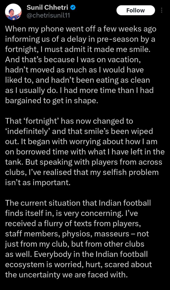 🚨 "We'll Ride This Storm Together": Sunil Chhetri Expresses Deep Concern Over ISL Delay, Urges Unity in Indian Football.

#SunilChhetri #ISL #IndianFootball