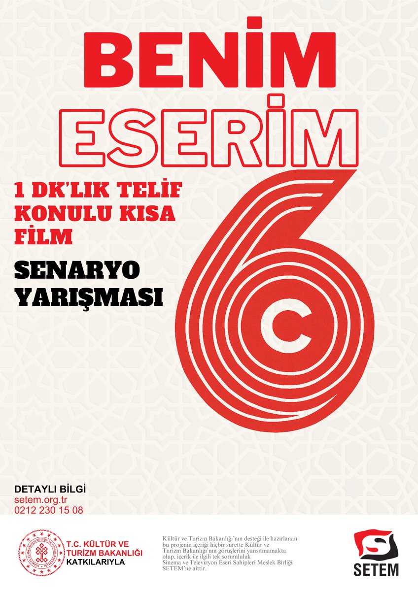 SETEM (@setem_m_b) on Twitter photo “BENİM ESERİM 6”
SENARYO YARIŞMASI SONUÇLARI BELLİ OLDU.
setem.org.tr/benim-eserim-6…
<a href="/TCKulturTurizm/">T.C. Kültür ve Turizm Bakanlığı</a> “BENİM ESERİM 6”
SENARYO YARIŞMASI SONUÇLARI BELLİ OLDU.
setem.org.tr/benim-eserim-6…
<a href="/TCKulturTurizm/">T.C. Kültür ve Turizm Bakanlığı</a>