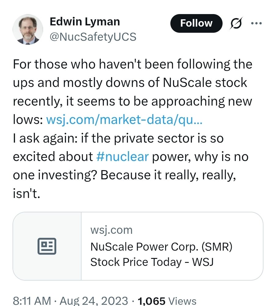 OskaArcher's tweet image. The most realistic indicator for @UCSUSA's top nuclear guy. 📈