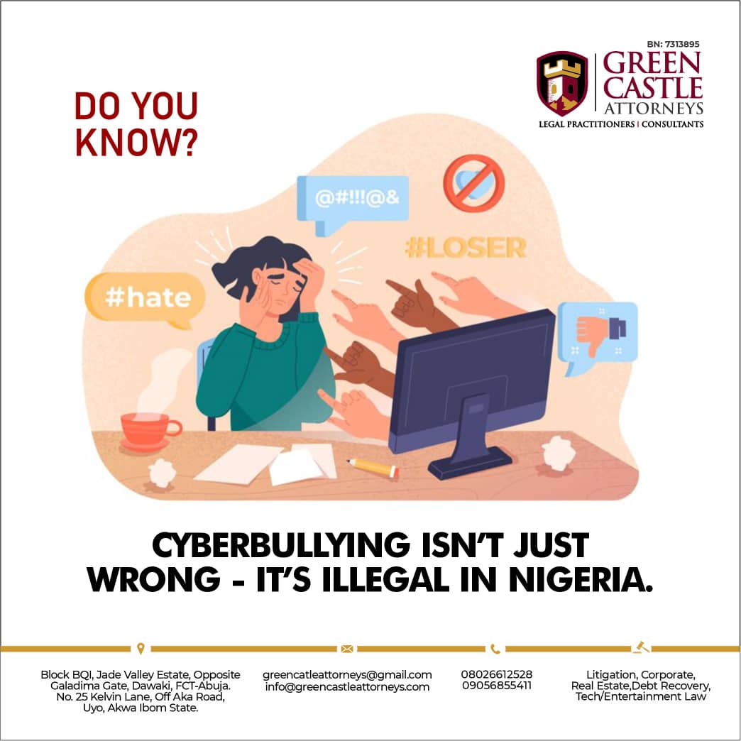 GreenAttorneys's tweet image. For the past three weeks, we have been on Cyberbullying.

We're crowning up this week with the penalties for Cyberbullying.

We're sure you've learnt a thing or two.

#greencastleattorney
#WednesdayUpdate