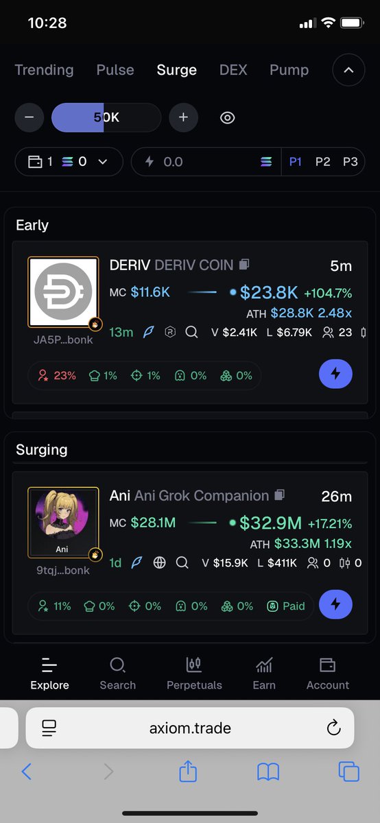 Dostlar 2.gem $ani sabah bu tür işlemleri 
Postu atarken %10 koydu gem işlemleri hızlı bir şekilde yapacağım herkes kayıt olsun telegram açıp ordan seri işlemler yapacağız 
axiom.trade/@onlinesol