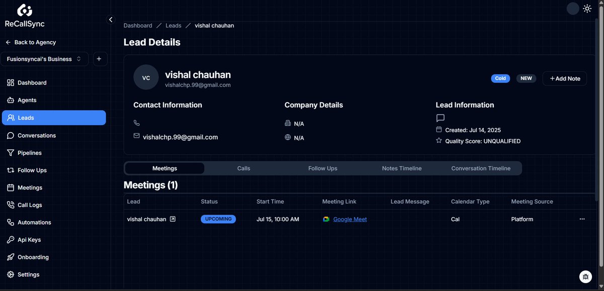 vishalchauhanAI's tweet image. I want to book an appointment…
That’s all a lead has to say on Instagram or Whatsapp — and RecallSync handles the rest 🤖
✅ Real-time reply
✅ Lead captured
✅ Meeting booked (via Cal.com)
✅ Tracked in CRM
Set this up for an agency client — now saving hours.