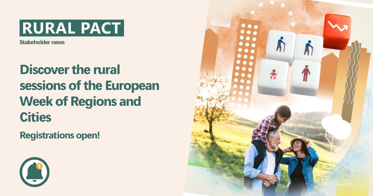The #EURegionsWeek returns to Brussels from 13–15 October 2025!
 👉 Full programme: bit.ly/44PdDZs

While this year's agenda covers a broad range of topics, several sessions are expected to be particularly interesting &amp; relevant to rural development.

#RuralPact