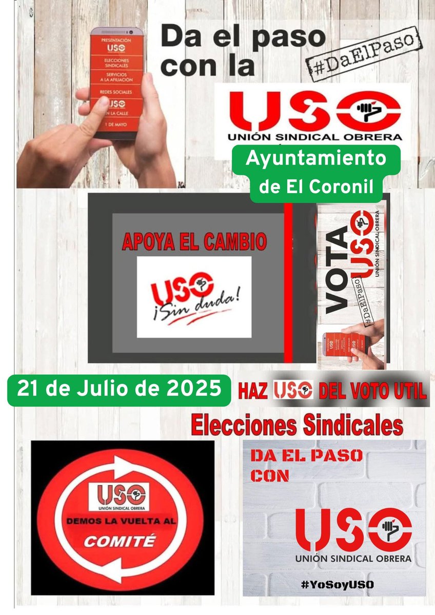 El próximo 21 de Julio Elecciones Sindicales en el Ayuntamiento de El Coronil.

Haz USO del Voto ÚTIL y demos la vuelta al Comité de Empresa.

#Daelpaso con USO 
#facusosevilla