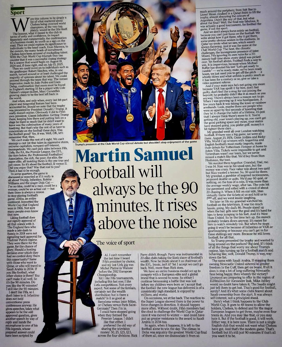"There is not a single English club that would not want what Chelsea have got".

The very best article from Martin Samuel (or any other journalist) on Chelsea's success.
