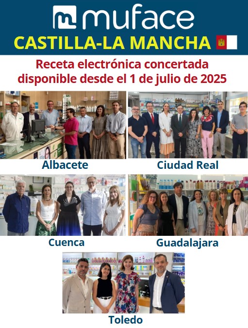 RECETA ELECTRÓNICA CONCERTADA #CastillaLaMancha 

🚀Desde 1/07

🦸 ⬇️cargas, trazabilidad, seguridad, sostenibilidad

⏩Mutualista: exige receta-e

<a href="/mintradigital/">Ministerio Transformación Digital Función Pública</a> <a href="/DGobiernoCLM/">Delegación del Gobierno en CLM</a> <a href="/CSIFCLM/">CSIF Castilla-La Mancha</a>  <a href="/UGT_SP/">UGT Servicios Públicos</a>  <a href="/sae_fsc_ccoo/">SAE FSC-CCOO</a> <a href="/galizaCIG/">CIG</a> 

muface.es/muface_Home/mu…