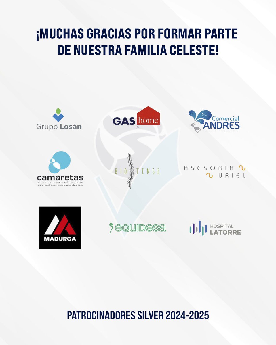 💥 Juntos hacemos grande al voleibol 💥
Gracias a todos nuestros Patrocinadores Silver por seguir creyendo en este sueño celeste.

Un año más, caminamos juntos, con la misma pasión, la misma fuerza y el mismo objetivo: llevar el voleibol a lo más alto. 🩵👏
