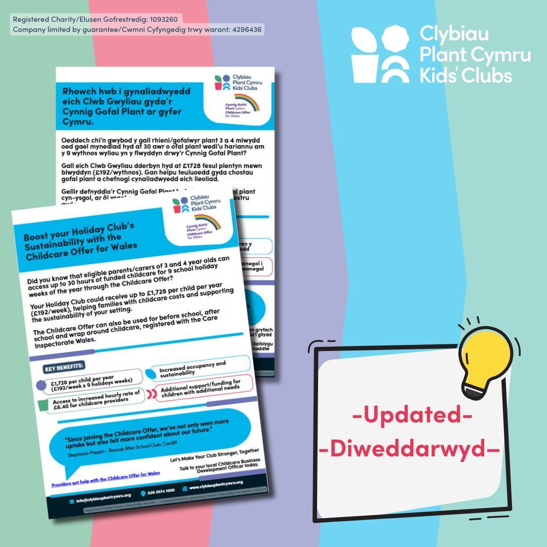 Boost your Holiday Club’s sustainability with the Childcare Offer for Wales 
>> buff.ly/ulC3Ax9 

-------------------------------
Rhowch hwb i gynaliadwyedd eich Clwb Gwyliau gyda’r Cynnig Gofal Plant i Gymru 
>> buff.ly/ulC3Ax9