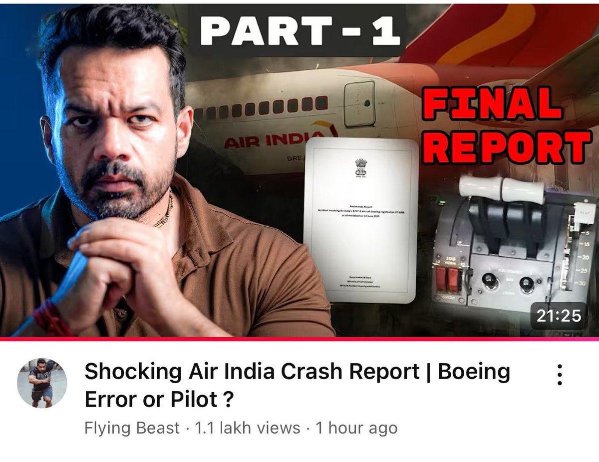 This is probably the best analysis of the #AirIndiaCrash report.

youtu.be/9GqAXrDsjSU?si…