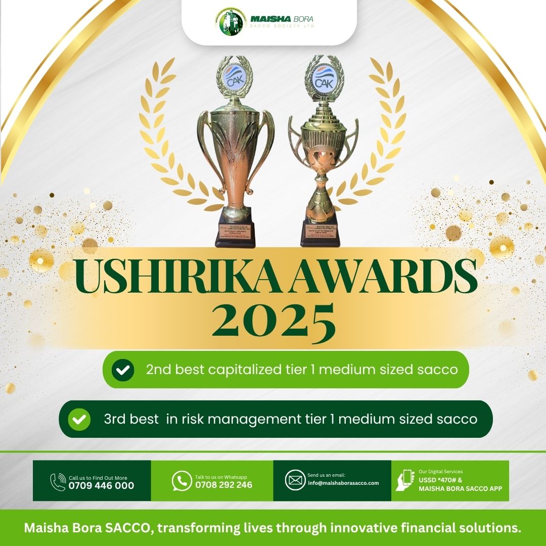 A WIN FOR US ALL! 🎉
Maisha Bora Sacco shines at the #UshirikaAwards2025:
🏆 2nd Best Capitalized (Tier 1 Medium)
🏆 3rd Best in Risk Management
Asanteni members, board &amp; staff!
#TuunganeKwaMaishaBora #PamojaTunaweza #MaishaBoraSacco