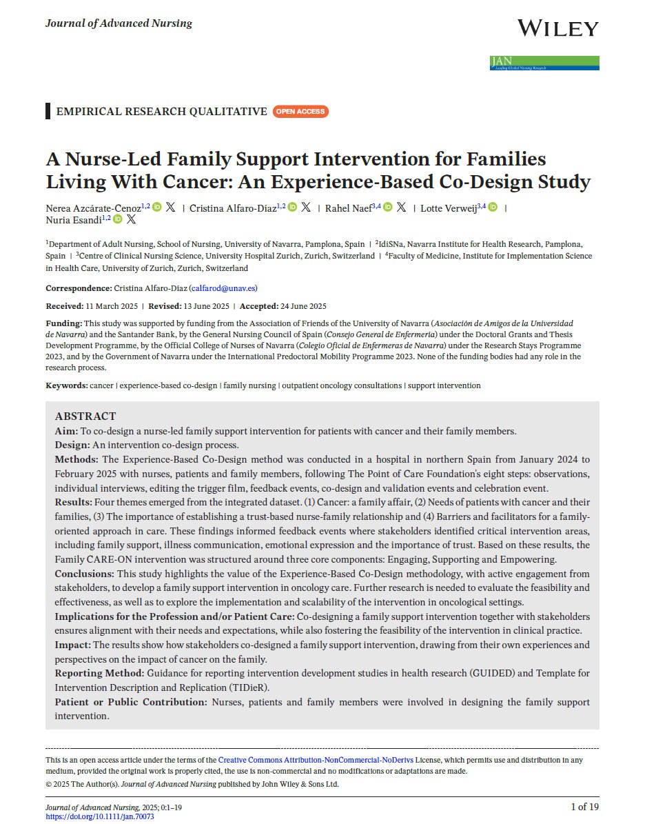 Nerea Azcarate (@nerea_azcarate) on Twitter photo 🔎Our latest article is now published in the Journal of Advanced Nursing! <a href="/jadvnursing/">Journal of Advanced Nursing</a>
Grateful to all participants and everyone who made this work possible.
<a href="/nelarramend/">Nuria Esandi</a>, <a href="/CristinaCalfaro/">Cristina Alfaro Díaz</a>, <a href="/NaefRahel/">Rahel Naef</a>, Lotte Verweij
🔗 doi.org/10.1111/jan.70… 🔎Our latest article is now published in the Journal of Advanced Nursing! <a href="/jadvnursing/">Journal of Advanced Nursing</a>
Grateful to all participants and everyone who made this work possible.
<a href="/nelarramend/">Nuria Esandi</a>, <a href="/CristinaCalfaro/">Cristina Alfaro Díaz</a>, <a href="/NaefRahel/">Rahel Naef</a>, Lotte Verweij
🔗 doi.org/10.1111/jan.70…