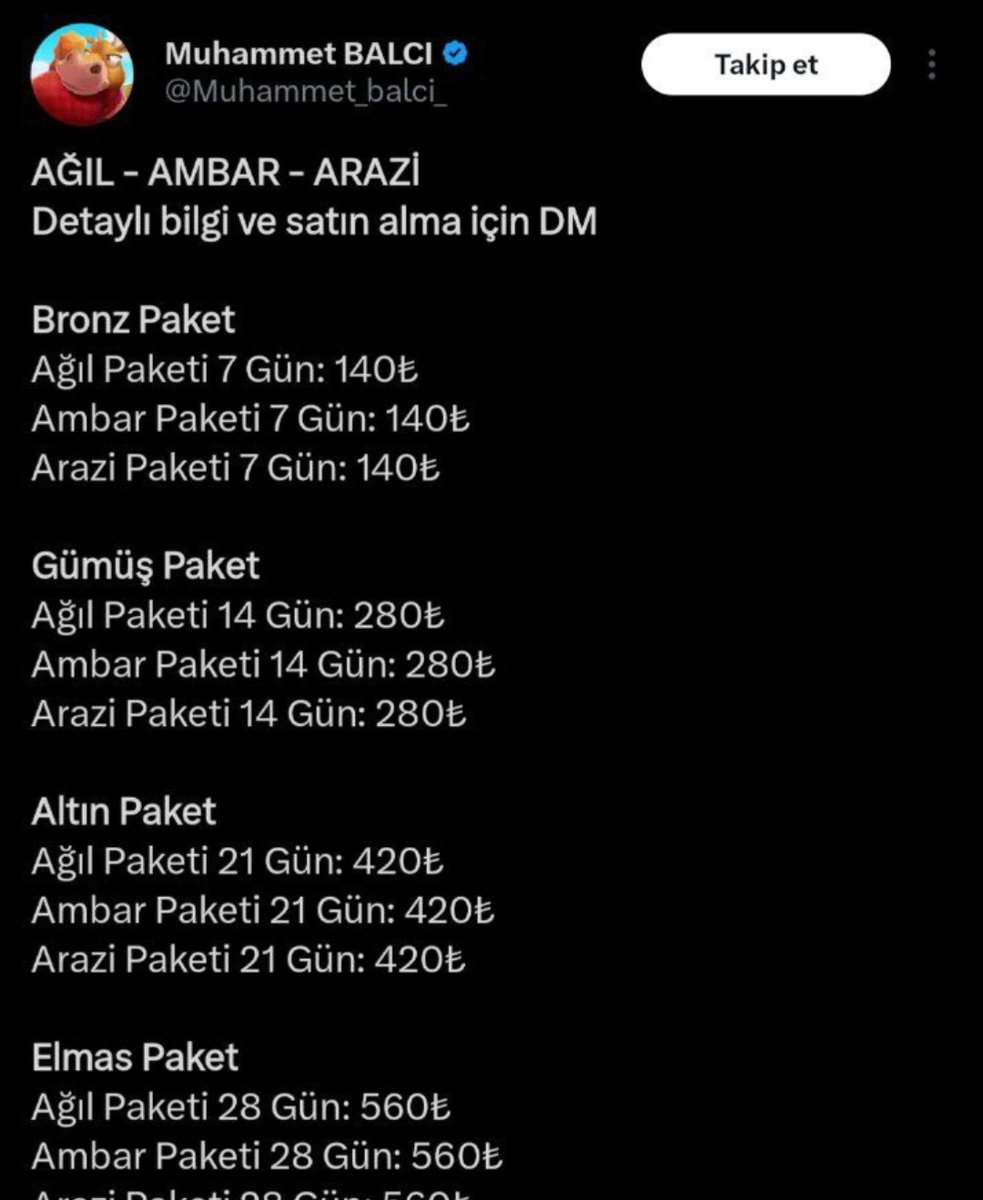 HaydayTr's tweet photo. Bu gibi paraya tapanlara prim vermeyin.
Piyasanın en ucuzu, En güveniliri biziz 🥳
İddialıyız.! 

Görseldeki fırsatçılara prim vermemeniz için kampanya oluşturduk. 

30 gün x 89 ağıl 150 tl
30 gün x 89 arazi 200 tl
30 gün x 89 ambar 200 tl https://t.co/y2WTUjLWcV
