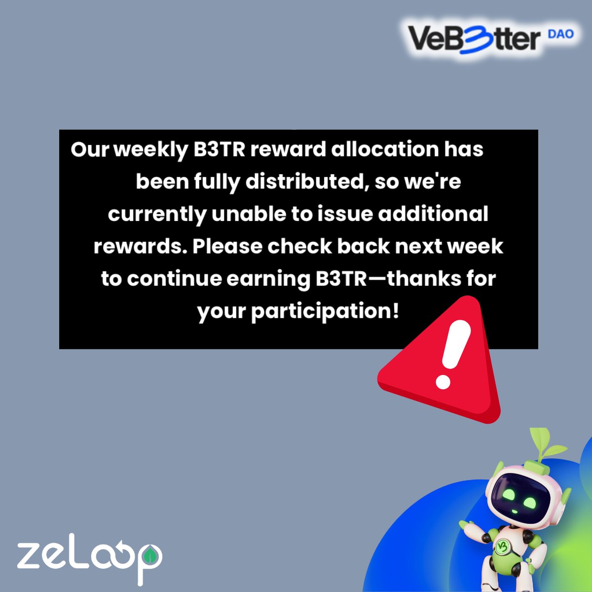 zeloop_'s tweet image. 6 hours after allocation… how frustrating is that? 😤
 Good news—ZeLoop has a solution! Want to know more? Drop a comment or DM us and let’s make things better together. ♻️
 #VeChain #VeBetterDAO #zeloop #EcoRewards #FrustrationToSolution