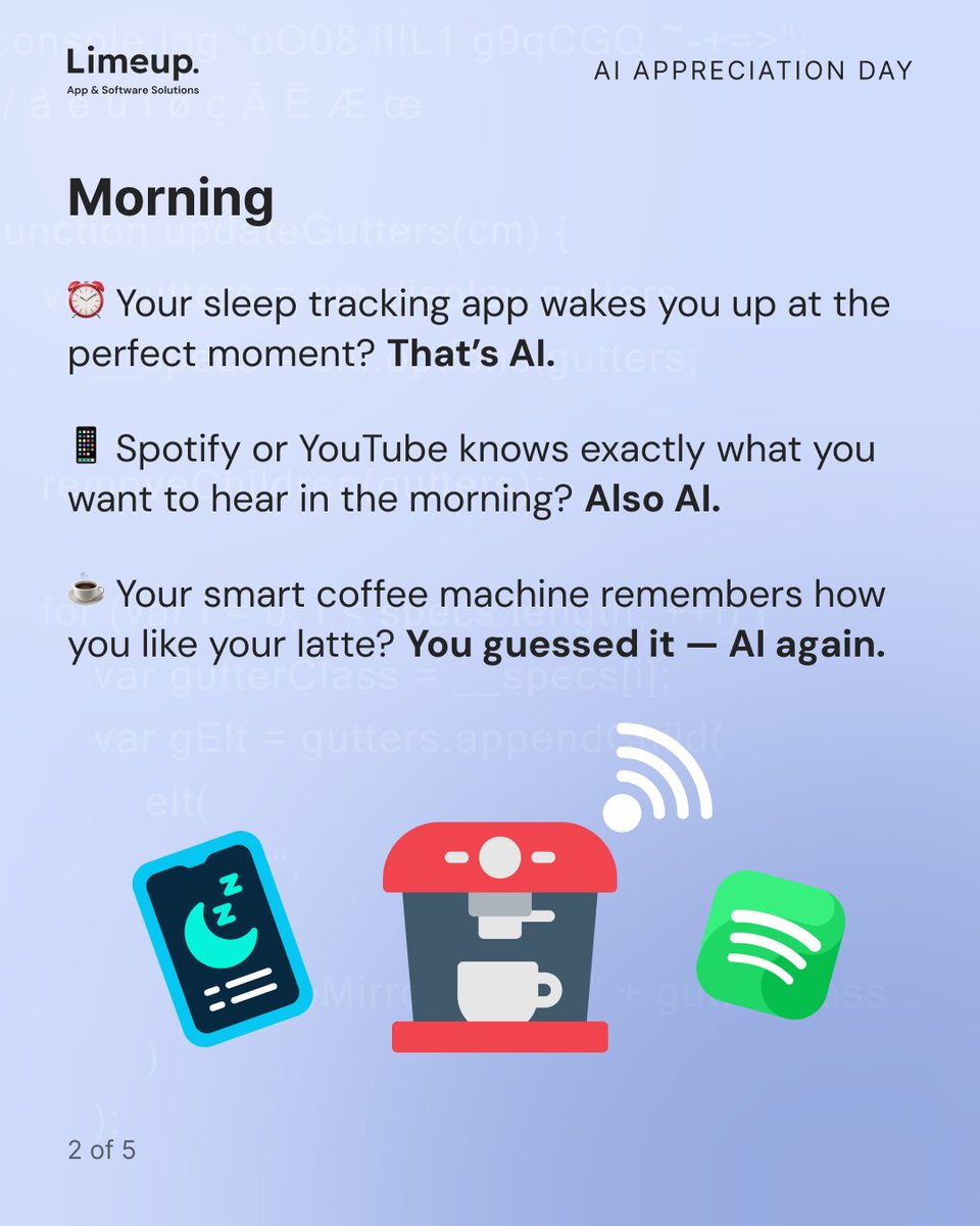 limeup_io's tweet photo. Itโs Artificial Intelligence Appreciation Day ๐ค
From waking you up to picking your playlist โ
AIโs been helping all day.
Say thanks before it becomes self-aware ๐
How do you use AI daily?
#AIAppreciationDay #AI #Limeup https://t.co/DkRsaWnrzl