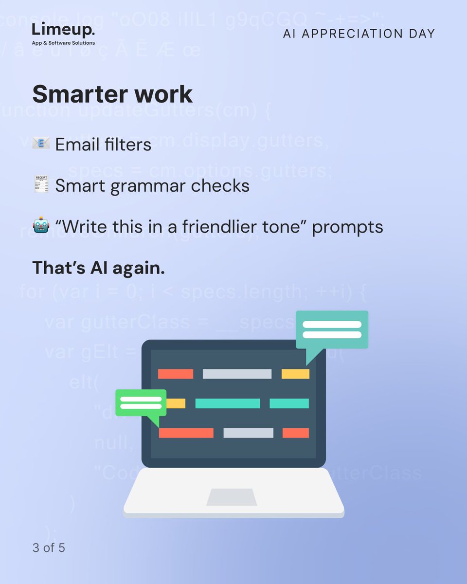limeup_io's tweet photo. Itโs Artificial Intelligence Appreciation Day ๐ค
From waking you up to picking your playlist โ
AIโs been helping all day.
Say thanks before it becomes self-aware ๐
How do you use AI daily?
#AIAppreciationDay #AI #Limeup https://t.co/DkRsaWnrzl