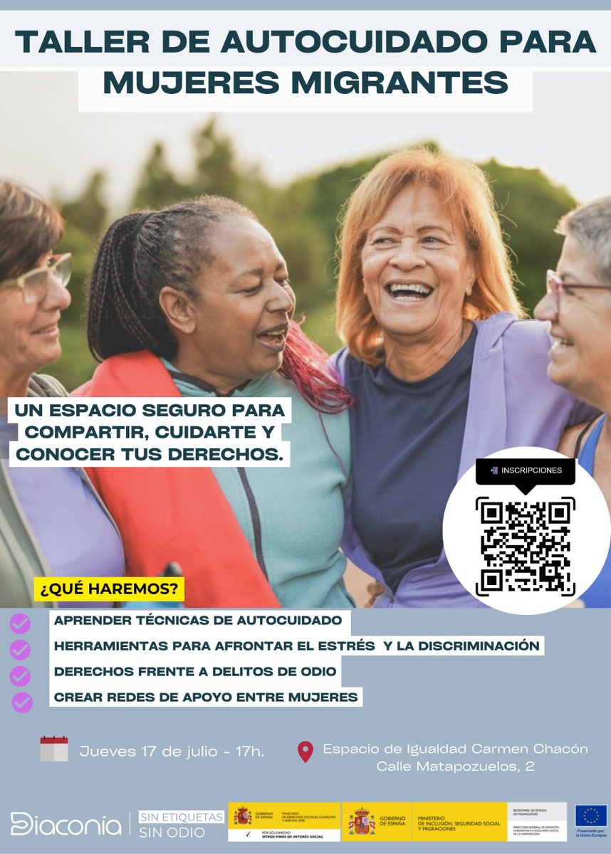 Pastoral Social Madrid (@passocialmad) on Twitter photo TALLER DE AUTOCUIDADO PARA MUJERES MIGRANTES -> mesaporlahospitalidad.com/taller-autocui…
Organiza: <a href="/DiaconiaEspana/">DIACONIA ESPAÑA</a>
Para el autodescubrimiento y el fortalecimiento personal, aportamos herramientas prácticas y conocimiento valioso, creando un entorno seguro y de apoyo mutuo. TALLER DE AUTOCUIDADO PARA MUJERES MIGRANTES -> mesaporlahospitalidad.com/taller-autocui…
Organiza: <a href="/DiaconiaEspana/">DIACONIA ESPAÑA</a>
Para el autodescubrimiento y el fortalecimiento personal, aportamos herramientas prácticas y conocimiento valioso, creando un entorno seguro y de apoyo mutuo.