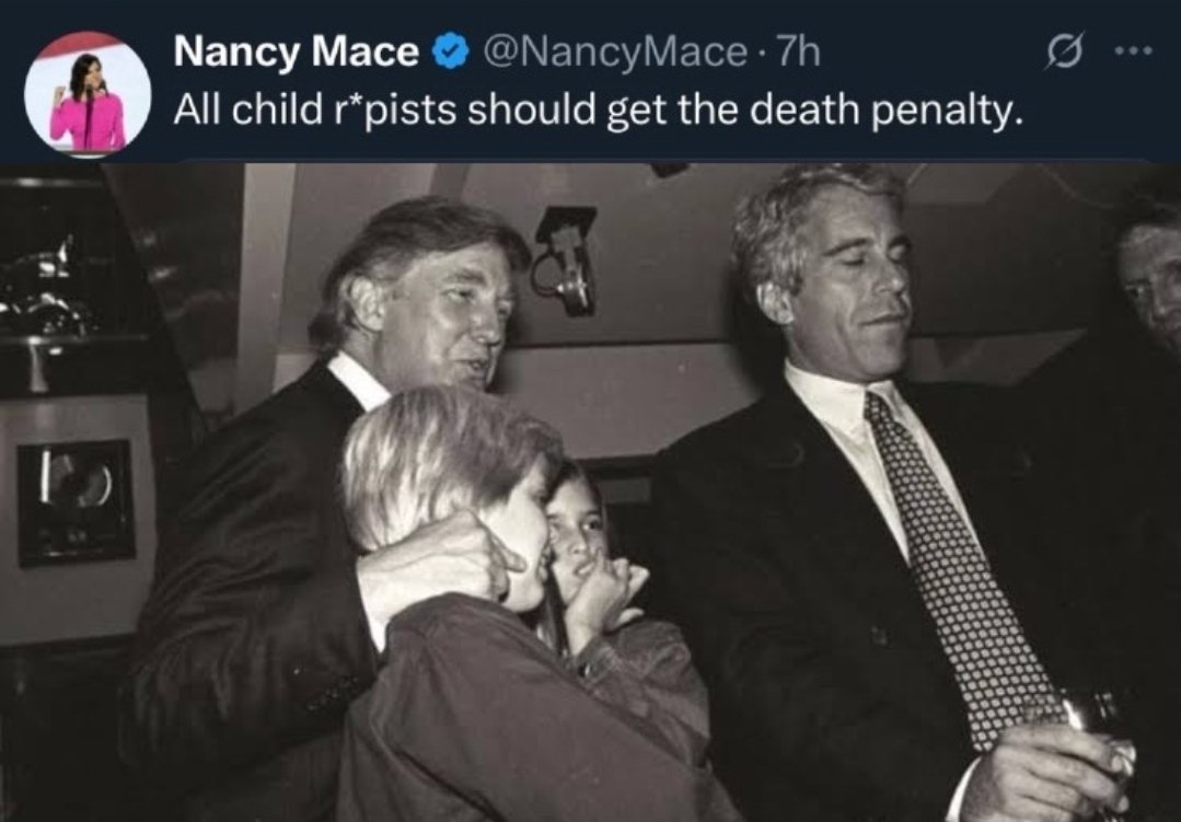 AJGardineresq's tweet image. Nancy Mace is a Trump toady.
Is Orange Jimmy Savile exempt from her tweet? ⬇️