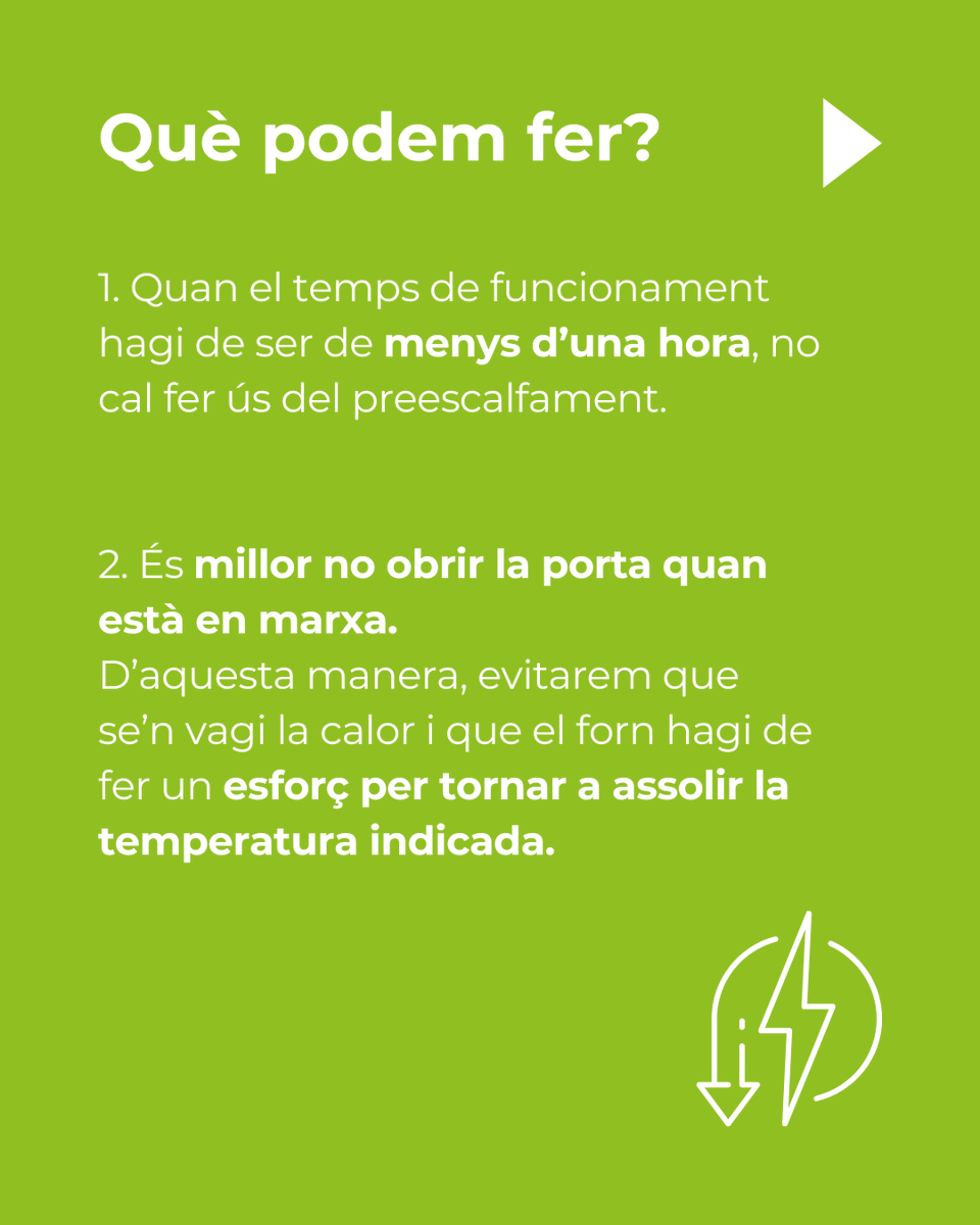 GiDomus's tweet image. 💡Sabies que el forn comporta el 15-20% de mitjana del consum de la teva factura energètica?

Els electrodomèstics són indispensables, però també disparen el consum d’energia. Vols reduir la factura?     Amb petits gestos pots estalviar diners i cuidar el medi ambient! 🔌