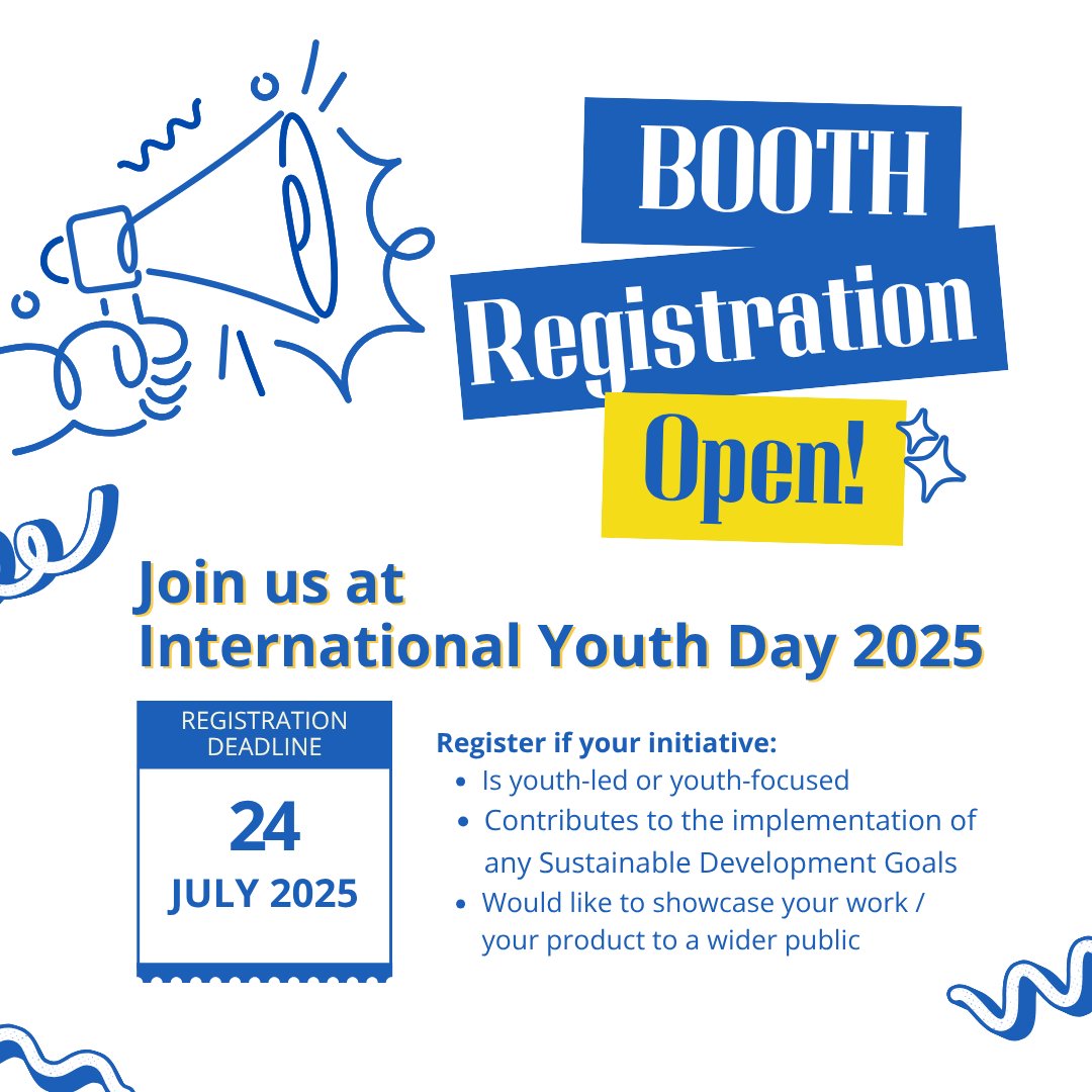 uninvietnam's tweet image. 🌟 Booth Registration Open! Join us at International Youth Day 2025
📣Showcase your youth-led ideas & projects!
👉Registration form: forms.gle/v48nPskNc3rnSR… DEADLINE 24 July 2025.
We are looking forward to seeing your initiative!