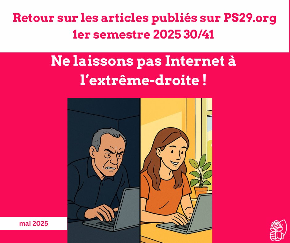 Les socialistes du Finistère (@fede_ps29) on Twitter photo 💻Ne laissons pas Internet à l’extrême-droite !
Le <a href="/partisocialiste/">Parti socialiste</a> publie le "Guide du militant 2.0" réalisé par
<a href="/Sarah_Kerrich/">Sarah Kerrich-Bernard</a> et <a href="/NinuweDescamps/">Ninuwé Descamps</a> pour contrer la haine en ligne et reprendre le terrain numérique à l’extrême droite.
Lire l’article : ps29.org/actualite/ripo… 💻Ne laissons pas Internet à l’extrême-droite !
Le <a href="/partisocialiste/">Parti socialiste</a> publie le "Guide du militant 2.0" réalisé par
<a href="/Sarah_Kerrich/">Sarah Kerrich-Bernard</a> et <a href="/NinuweDescamps/">Ninuwé Descamps</a> pour contrer la haine en ligne et reprendre le terrain numérique à l’extrême droite.
Lire l’article : ps29.org/actualite/ripo…