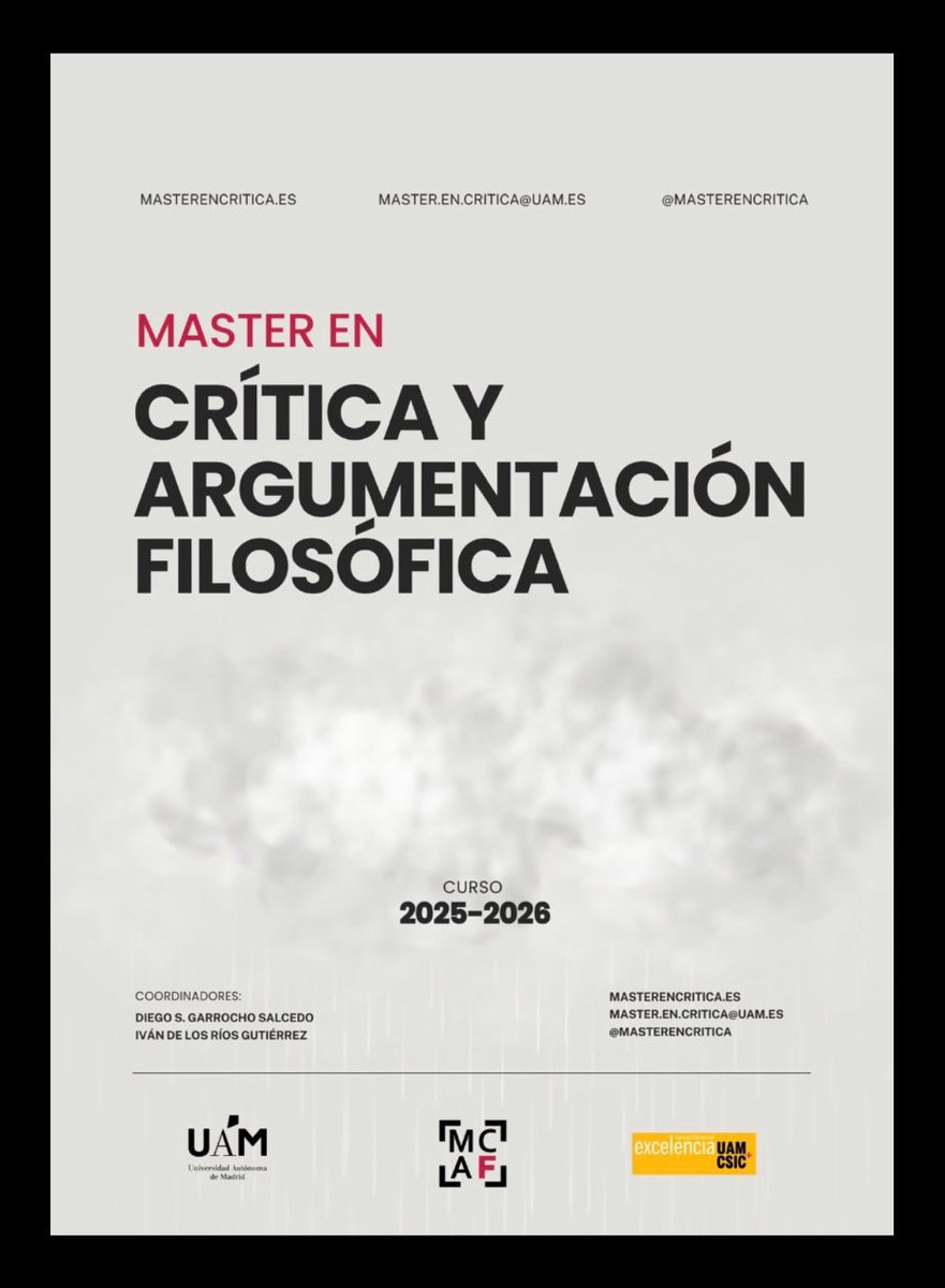 GarrochoS's tweet image. Sigue abierto el plazo de admisión para el Máster en Crítica y Argumentación Filosófica. Titulación oficial, con acceso al programa de doctorado, 100% profesorado doctor. De martes a jueves, de 16:00 a 20:00. Toda la info en: masterencritica.es