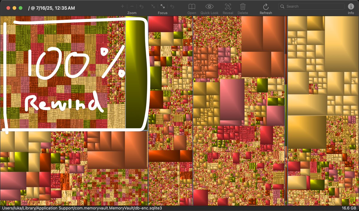 lukalotl's tweet image. about 1/5 of my mac hard drive is just Rewind screen recordings (it is sandboxed with LittleSnitch so it can't phone home)