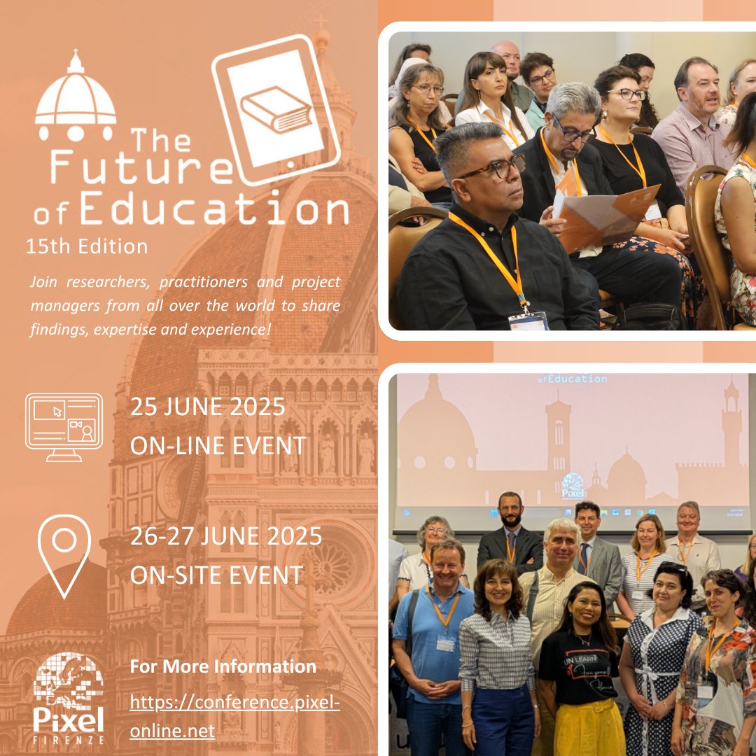 International Conference "The Future of Education": 15th Edition  
26 and 27 June 2025 - Florence (IT) 
Further information about the fifteenth edition is available on the Conference web site: conference.pixel-online.net/FOE/index.php