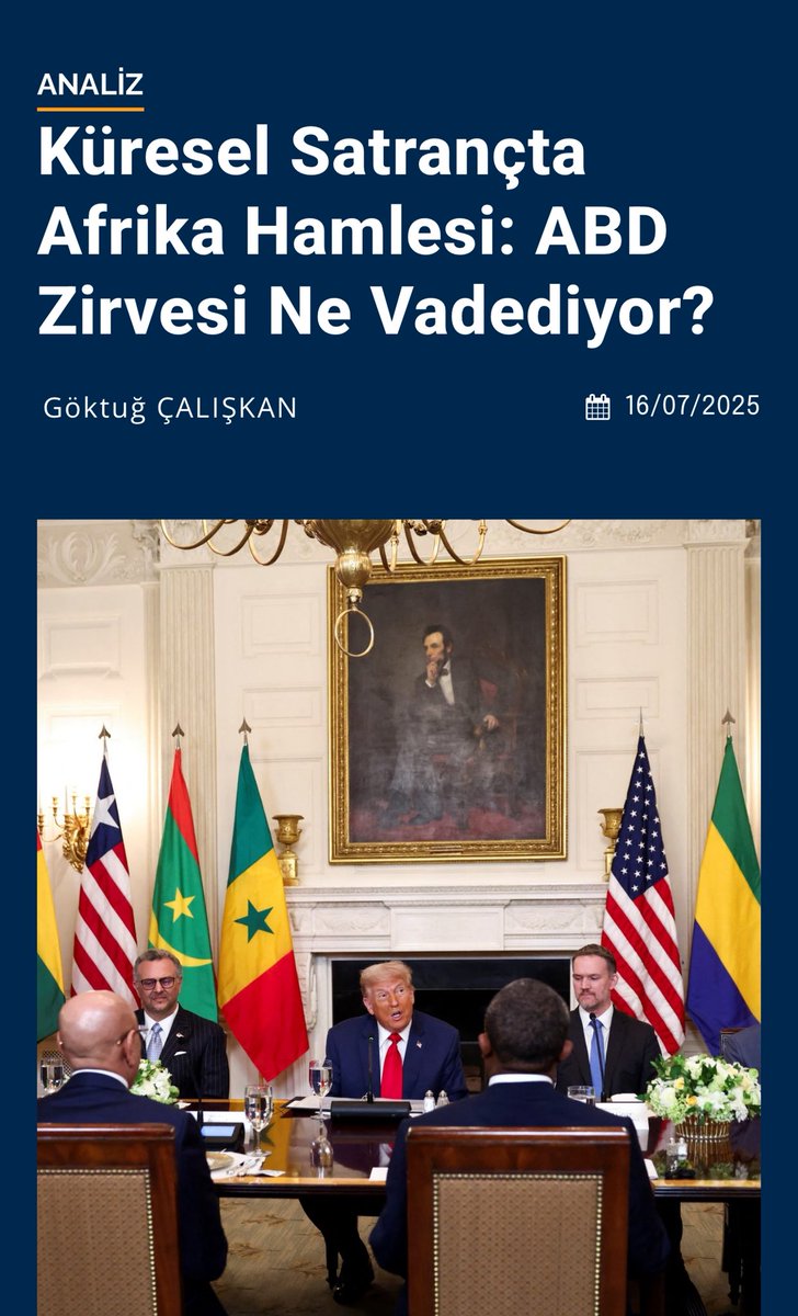 goktugcaliskan1's tweet photo. 1/ 🌍 Küresel sahnede Afrika’nın yükselişini ve ABD-Afrika Zirvesi’nin (9-11 Temmuz 2025) vadettiklerini keşfedin! Ticaret, enerji ve dijital işbirliğiyle yeni bir dönem başlıyor. #AfrikaZirvesi #KüreselStrateji #Ankasam @ankasamorg
https://t.co/zAtO5Wulpb https://t.co/Zcrp1Q7JLj