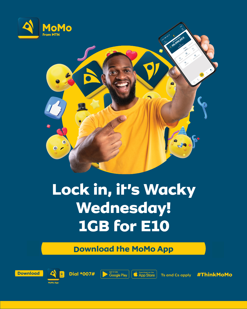 Stay locked in with your Wacky Wednesday 1GB bundle for just E10 today! Download the MoMo App to get this app exclusive offer.
MoMo App🔗: f.mtr.cool/zeumaycyry

#ThinkMoMo