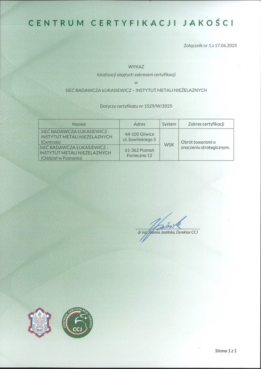 ✅ Mamy to!
Certyfikat WSK przedłużony! 🔐🌍
Dzięki temu możemy dalej działać w obszarze towarów strategicznych – także na rynku międzynarodowym.
To ogromny krok dla naszego Instytutu i naszych partnerów! 💪

#WSK #certyfikat #audyt #ŁukasiewiczIMN #eksport #towarystrategiczne
