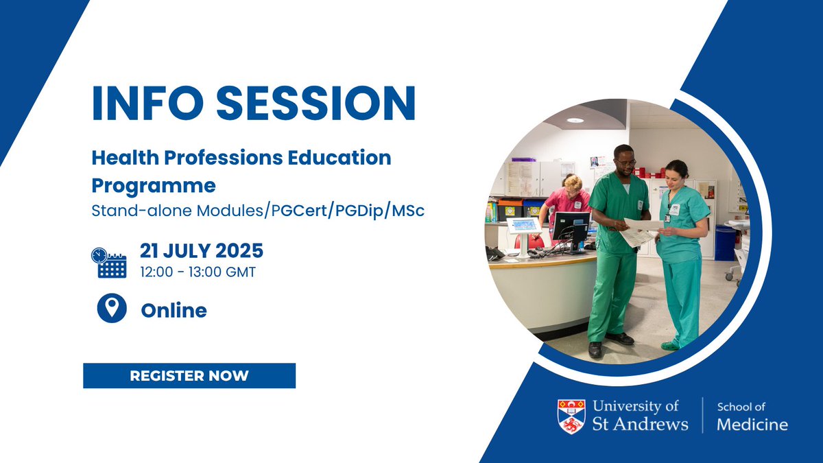 School of Medicine (@standmedicine) on Twitter photo Are you a clinical educator seeking a teaching qualification? Explore our <a href="/MedicalEducator/">Medical Educators</a>-accredited Health Professions Education PGCert/PGDip/MSc and stand-alone modules!
✅Flexible
✅Part-time
✅Online
✍️Register for our 21 July information session: bit.ly/4ddb9rh Are you a clinical educator seeking a teaching qualification? Explore our <a href="/MedicalEducator/">Medical Educators</a>-accredited Health Professions Education PGCert/PGDip/MSc and stand-alone modules!
✅Flexible
✅Part-time
✅Online
✍️Register for our 21 July information session: bit.ly/4ddb9rh